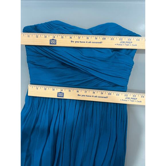 J.Crew Strapless Chiffon Evening Gown Size 00 Teal Blue Formal Dress - Picture 9 of 11